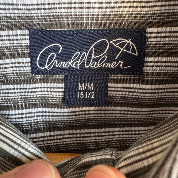 Arnold Palmer Men's M Long Sleeve Button Up Casual Dress Shirt Striped Gray Golf - Picture 2 of 13